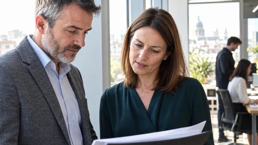 Director Dispute Mediation: Boardroom Deadlocks & Exits – featured image 16x9 - Echelon Dispute Resolution Shareholders considering valuation or exit documents beside a window with the business workplace visible behind