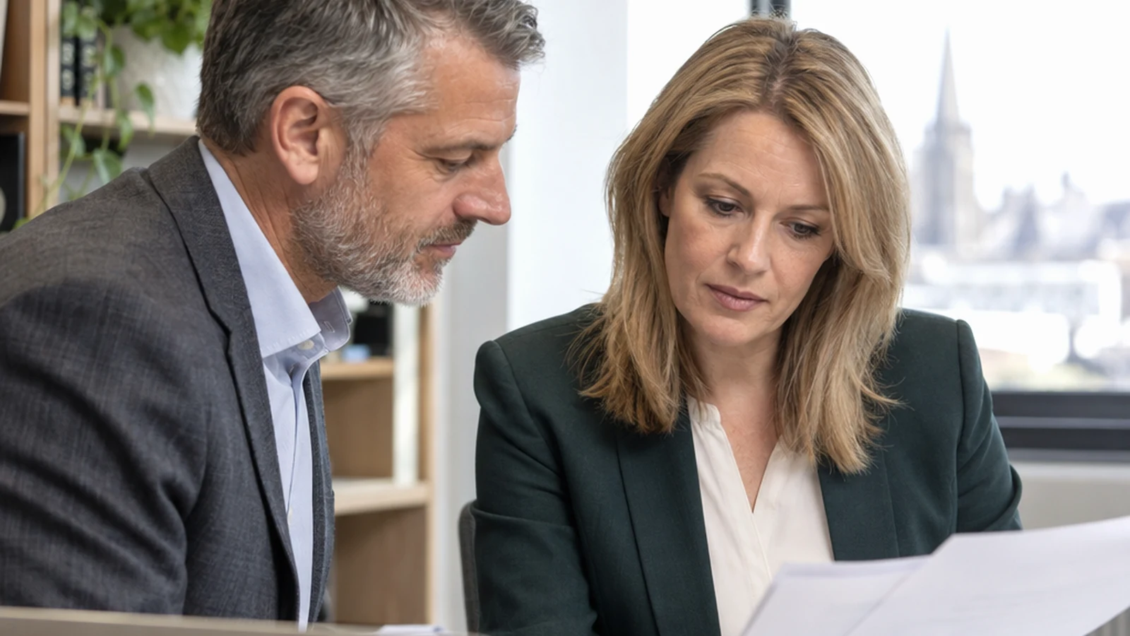 Directors reviewing governance papers in a working executive office