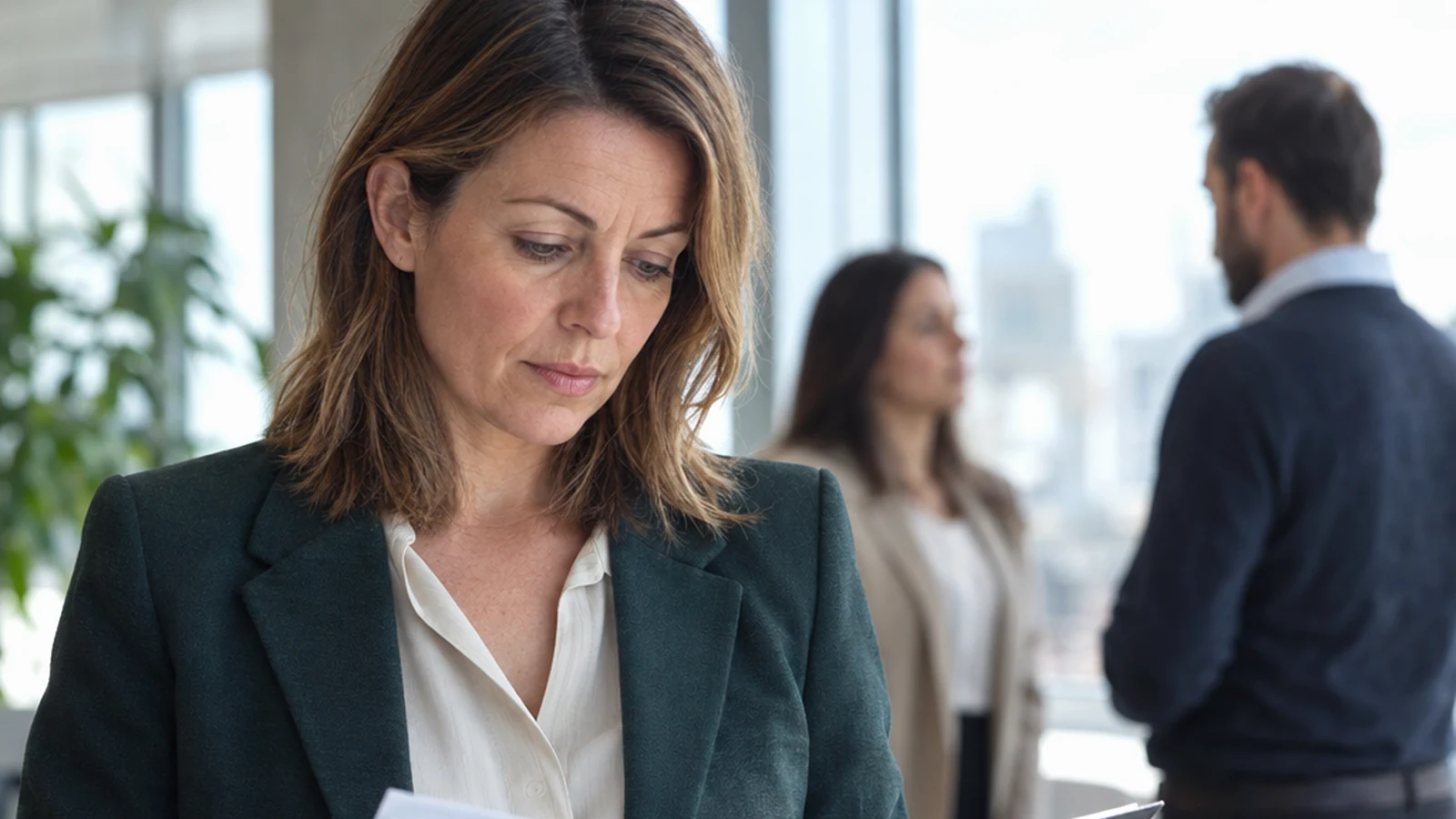 Scrum Master and Product Owner Conflict: Resolving Peer Friction in SAFe – featured image 16x9 - Echelon Dispute Resolution Manager reviewing notes privately before a difficult conversation, colleagues softly visible in the background